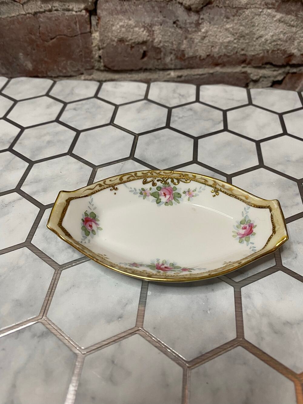 Set of 6 Antique Nippon Hand Painted Porcelain Salt Cellar Floral Gold Trim